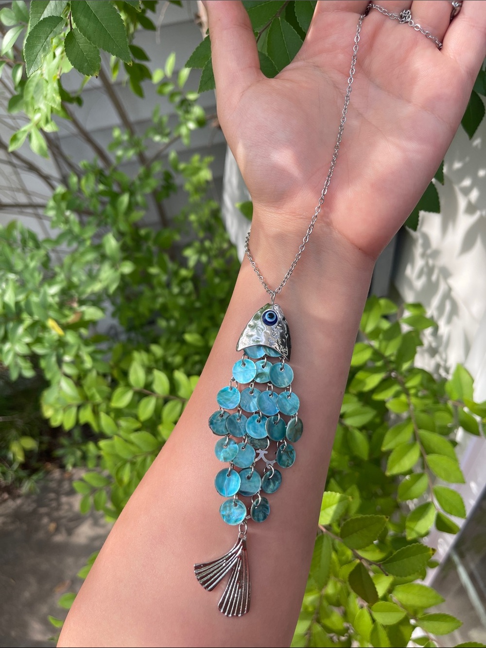 NEW! Silver & Turquoise Fish Pendant Necklace. Blue Fish Necklace B2-89